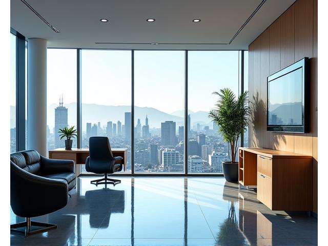 Oficina moderna de Andes Finanzas con vistas a Santiago.